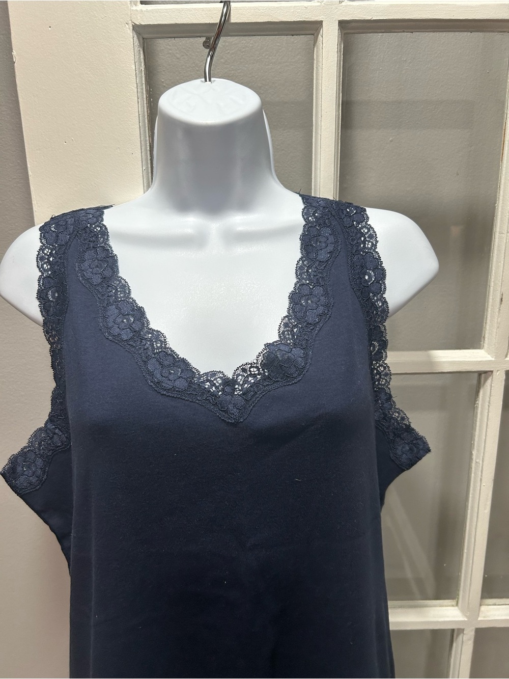 Karen Scott Navy Lace-Trim V-Neck Sleep Tank